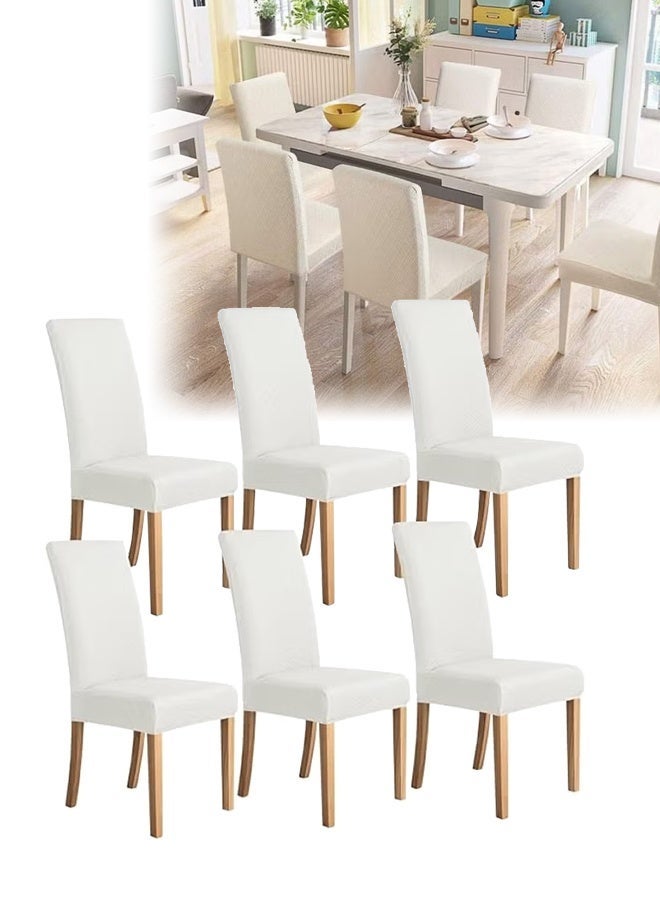 DUNISO مجموعة من 6 أغطية كراسي طعام مطاطية من قماش البوليستر، قابلة للغسل والإزالة، من قطعة واحدة، غطاء كرسي طعام (بيج) - Image 1